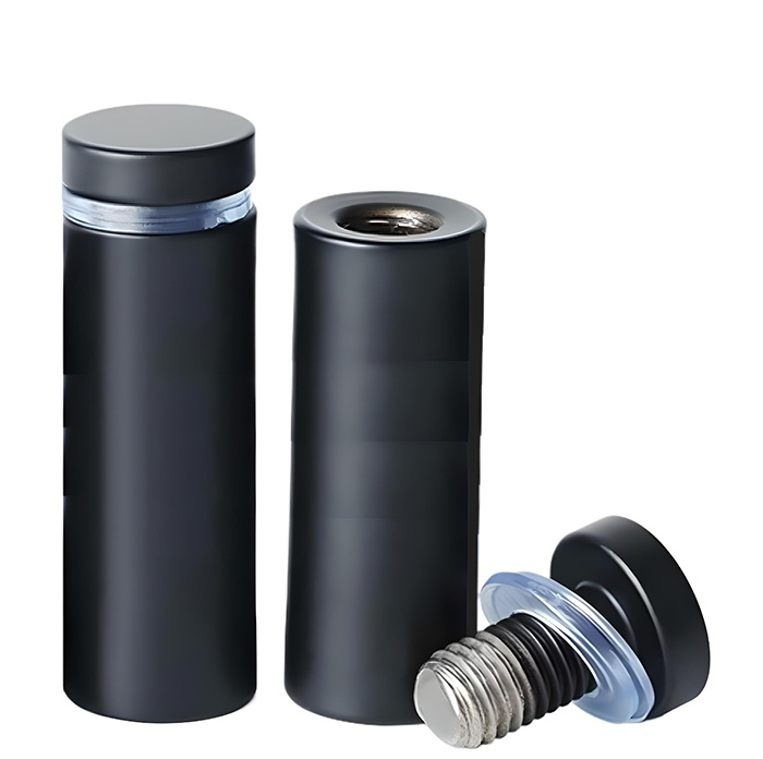 Zwarte afstandhouder 12x60mm inclusief bevestigingsset – schroef, plug en rubber ring