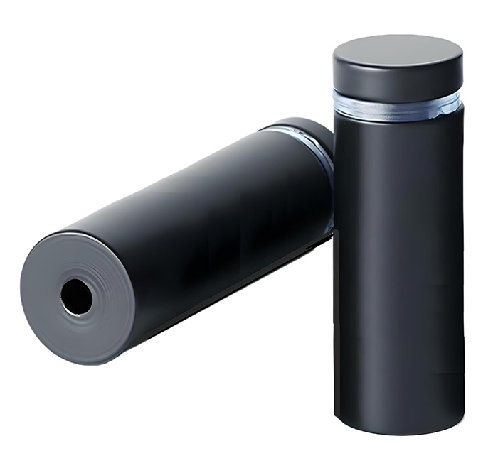 Losse onderdelen zwarte afstandhouder 12x60mm: dop, schroef, plug en ring overzicht